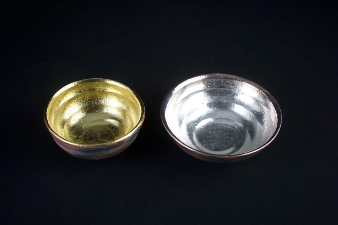 佐々木松楽 造 嶋台茶碗 金銀一双 楽焼 共箱 共布 茶道具 美品