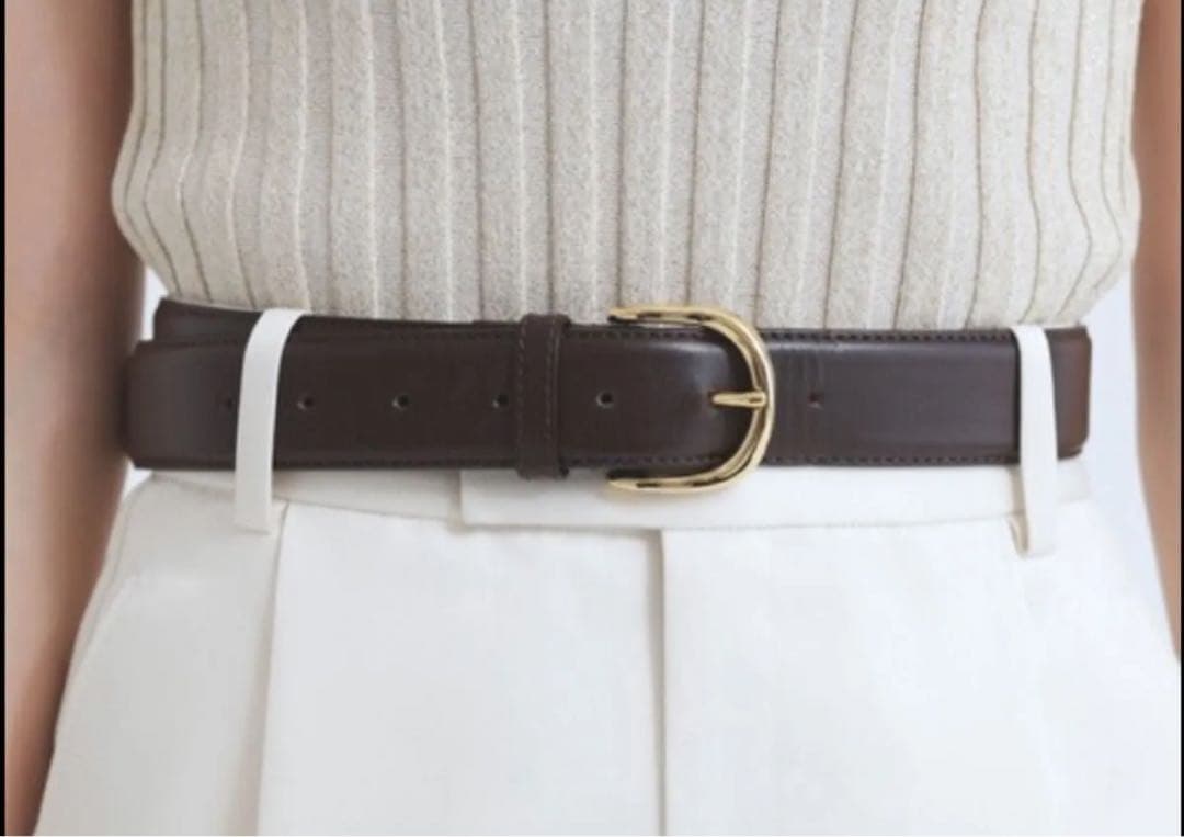 anuans アニュアンス ワイドレザーベルト レディース ダークブラウン