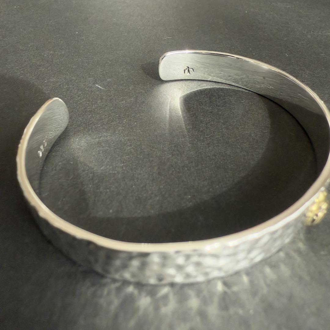 Silver925 シルバー 925 平打ち ブレス バングル 金メタル 叩き