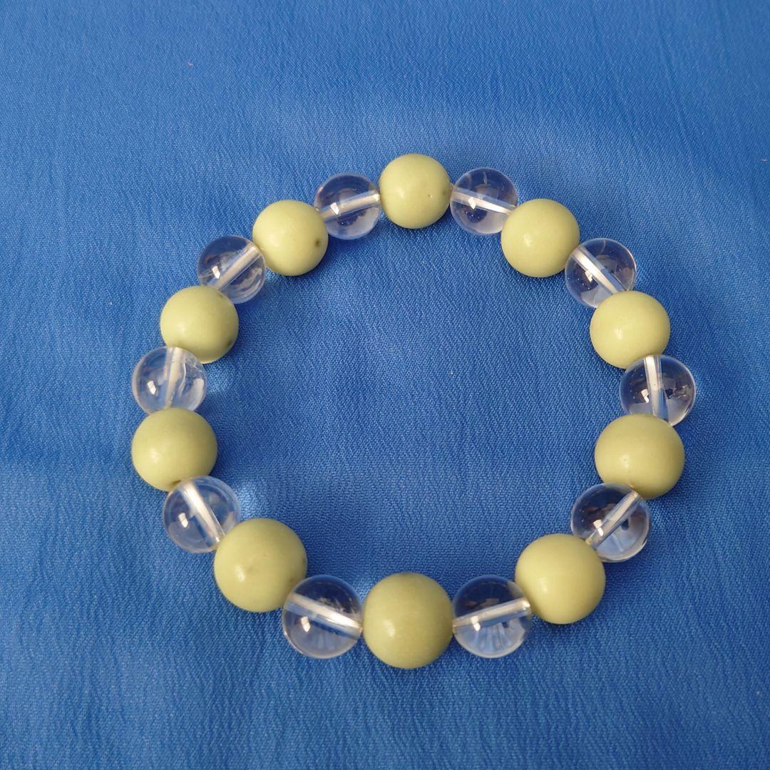 ふるさと割】 天然石 夜光石×水晶ブレスレット サイズ:約11mm