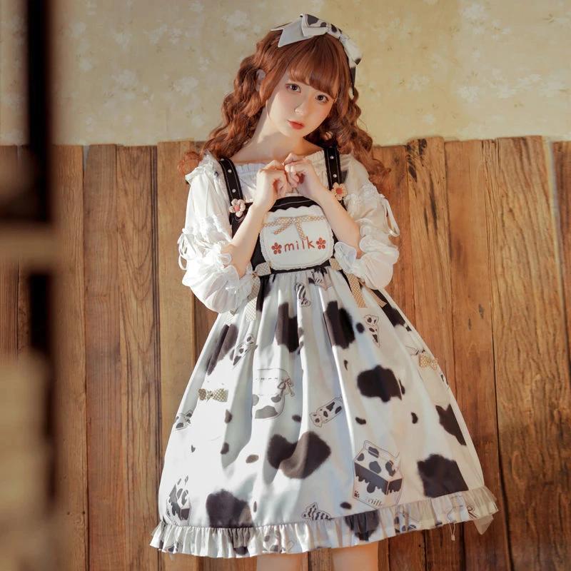 【みるく】ケーキ柄ロリータジャンパースカート MILK】ミルク-デザイン ロリータドレス コスプレjsk ジャンパー