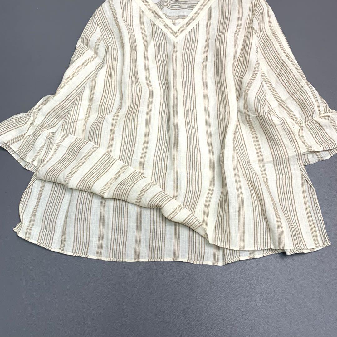 23区 - 美品♪23区×リベコ◇ストライプリネンVネックシャツ