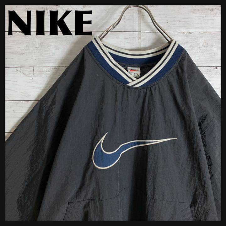 古着 90s ナイキ NIKE ナイロンプルオーバー 刺繍ロゴ リブ襟 www
