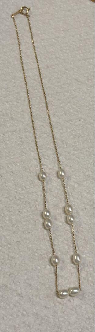 タサキK18ネックレス　ゴールド　パール10P シンプル　ステーションネックレス