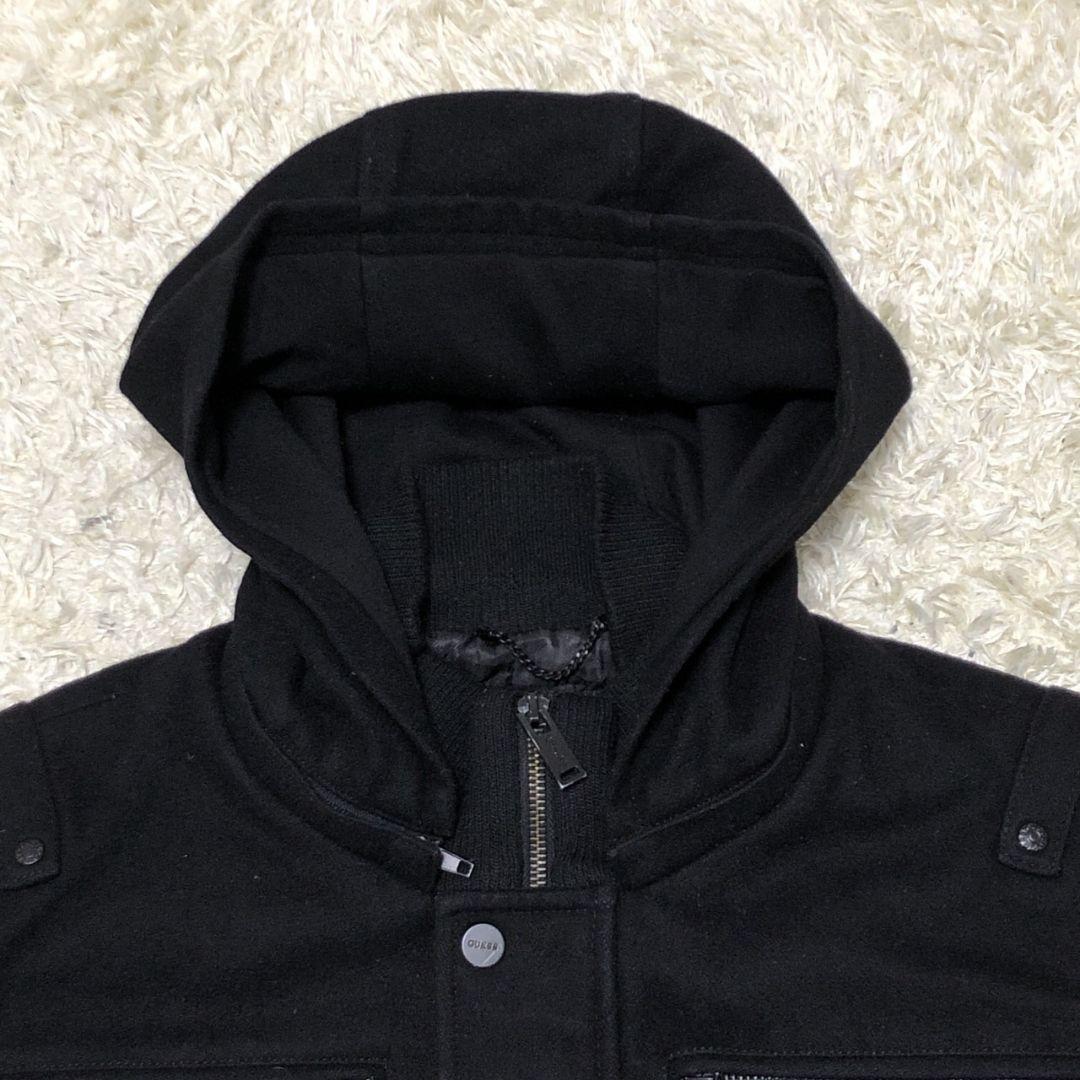 GUESS ゲス ブルゾン ジャンバー フード脱着可 黒 中綿 ウール XL相当 GUESS ゲス ブルゾン ジャンバー フード脱着可 黒 中綿 ウール XL相当