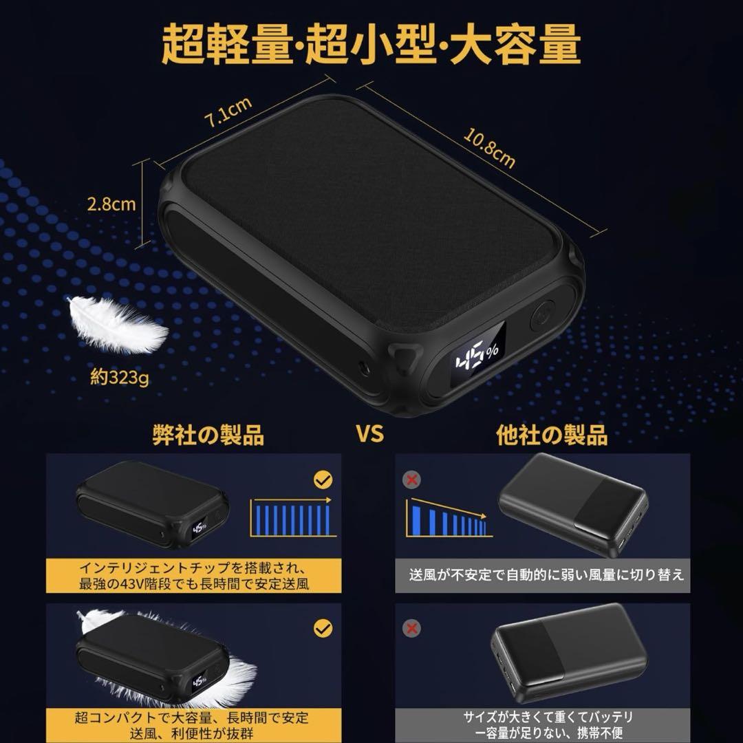 空調作業服 ファンバッテリーセット 43V超高出力　4段階風速調節 9cm