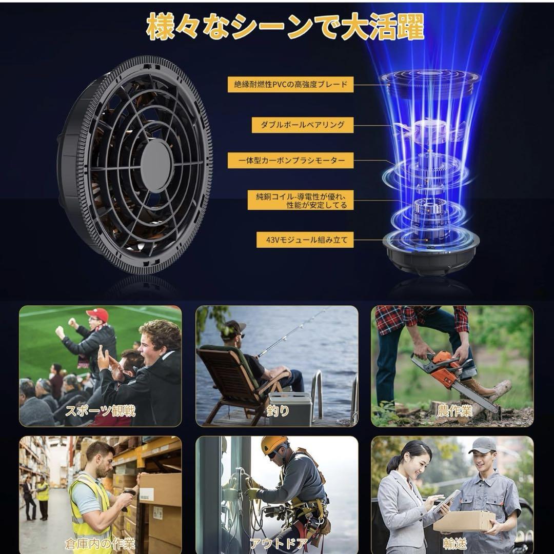 空調作業服 ファンバッテリーセット 43V超高出力　4段階風速調節 9cm