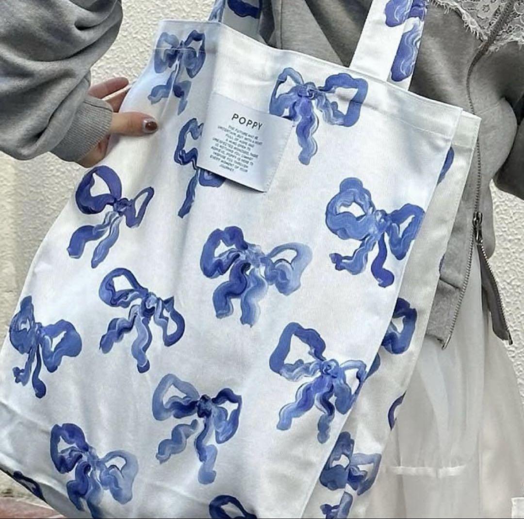 POPPY トートバッグ ポピー リボン あさぎーにょ 水彩画 青