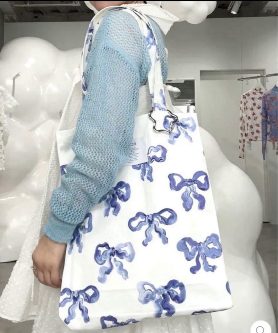 POPPY トートバッグ　ポピー　リボン　あさぎーにょ　水彩画　青リボン