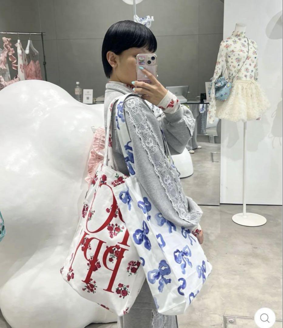 POPPY トートバッグ　ポピー　リボン　あさぎーにょ　水彩画　青リボン