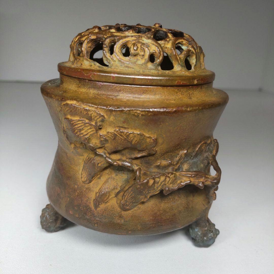 【一部予約販売】 松竹梅文 蝋型鋳銅香炉 三好三治造 歳寒三友 工芸品 共箱 三足 工芸品