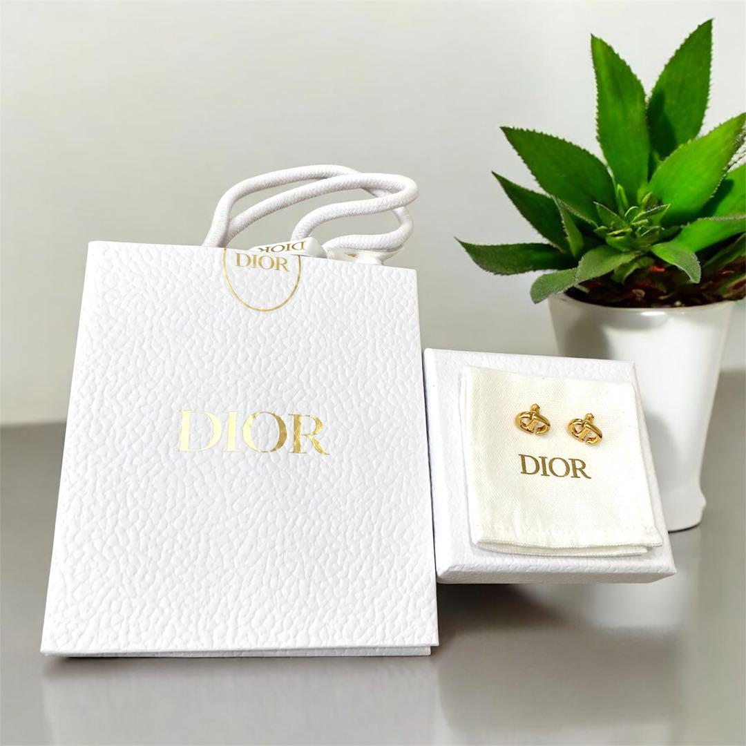 【極美品】Christian Dior CD navy スタッドピアス ゴールド