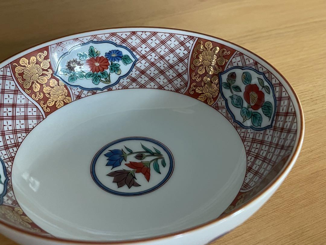 九谷焼　青郊窯　赤絵　金彩　小鉢揃　６枚組　中鉢　色絵　深皿
