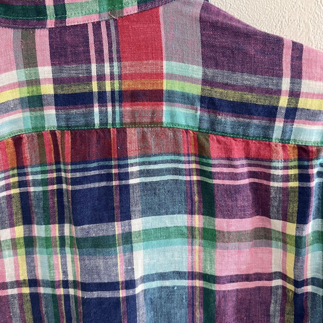 最も優遇 美品✨ポロラルフローレン 近年タグ マドラスチェック 麻100% トップス