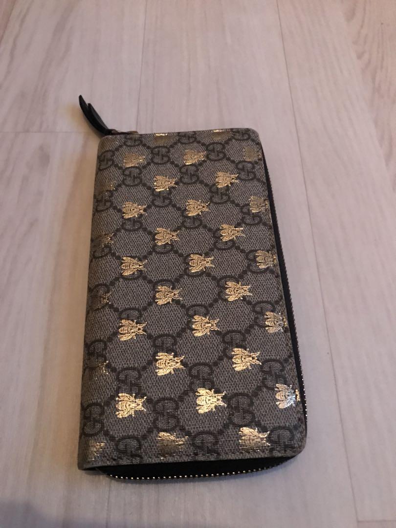 GUCCI　長財布　ビー　蜂　GG柄　スプリーム　ラウンドジップ