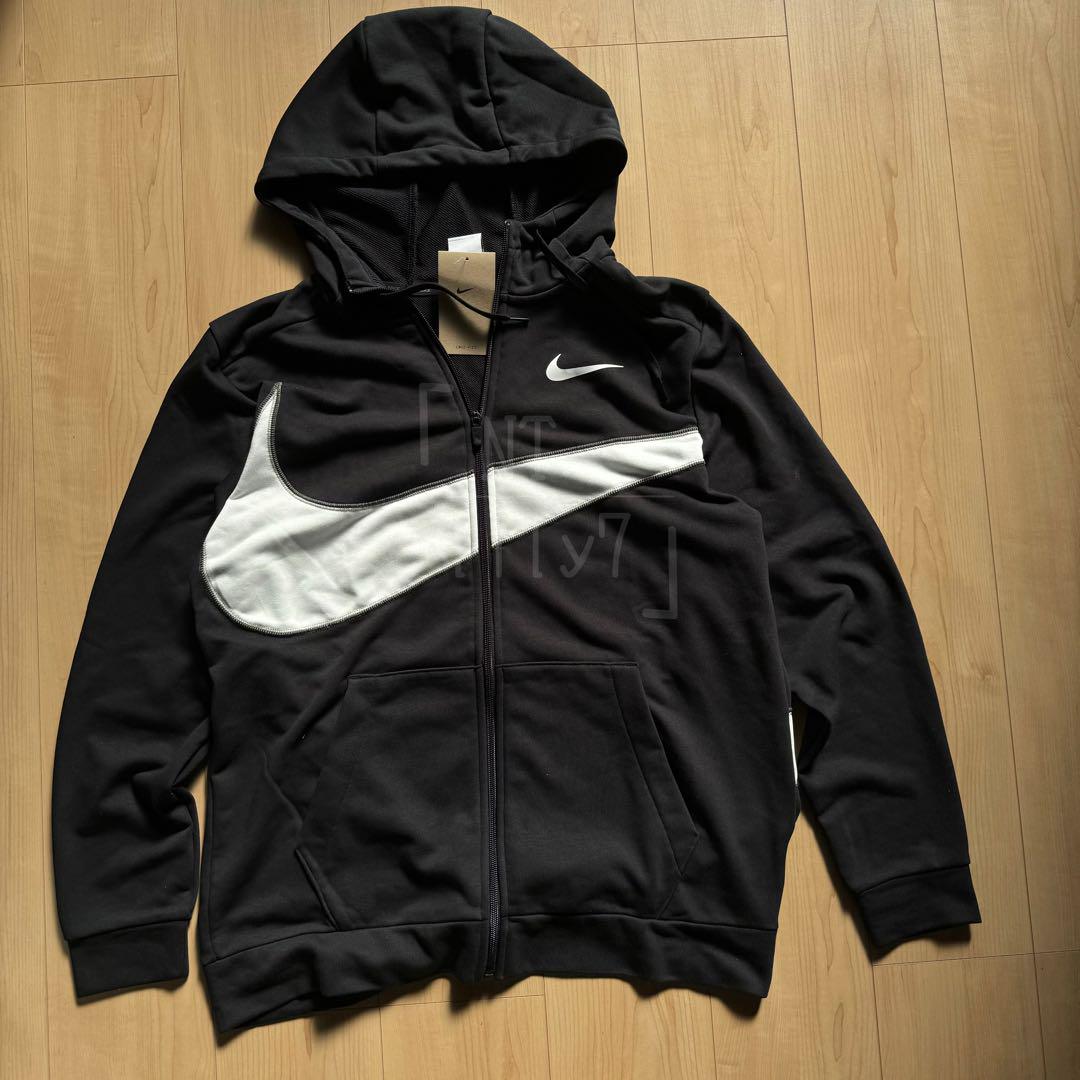 パーカー NIKE スウッシュ ジップ スウェット ブラック ホワイトLサイズ