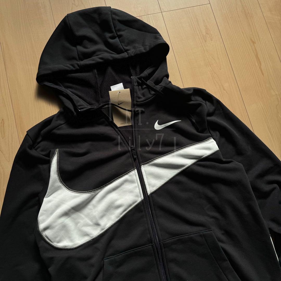 パーカー NIKE スウッシュ ジップ スウェット ブラック ホワイトLサイズ