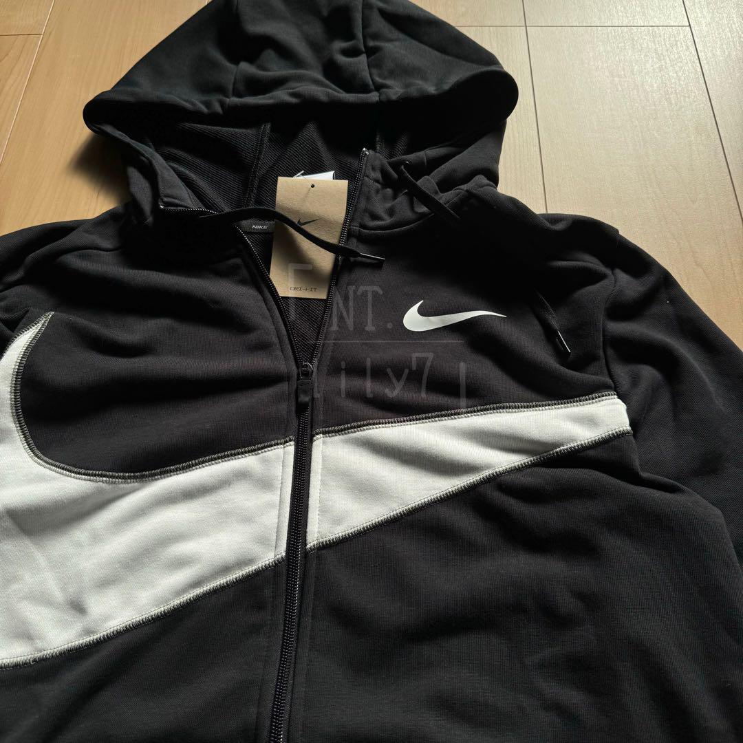 パーカー NIKE スウッシュ ジップ スウェット ブラック ホワイトLサイズ