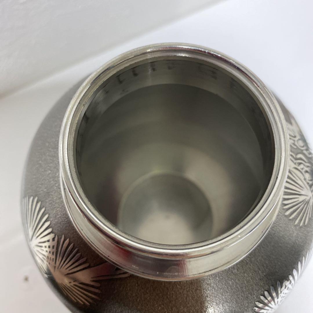 人気 美品 煎茶道具 錫半 上錫 松竹梅図 茶壷 茶入 約14㎝ 工芸品