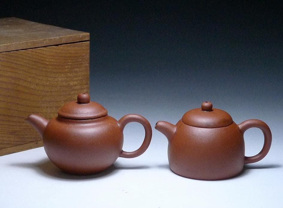 孟臣2点 急須一對 共箱傷や汚れあり