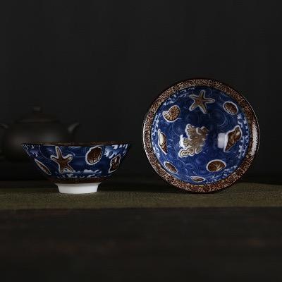 青い海洋モチーフの茶器セット