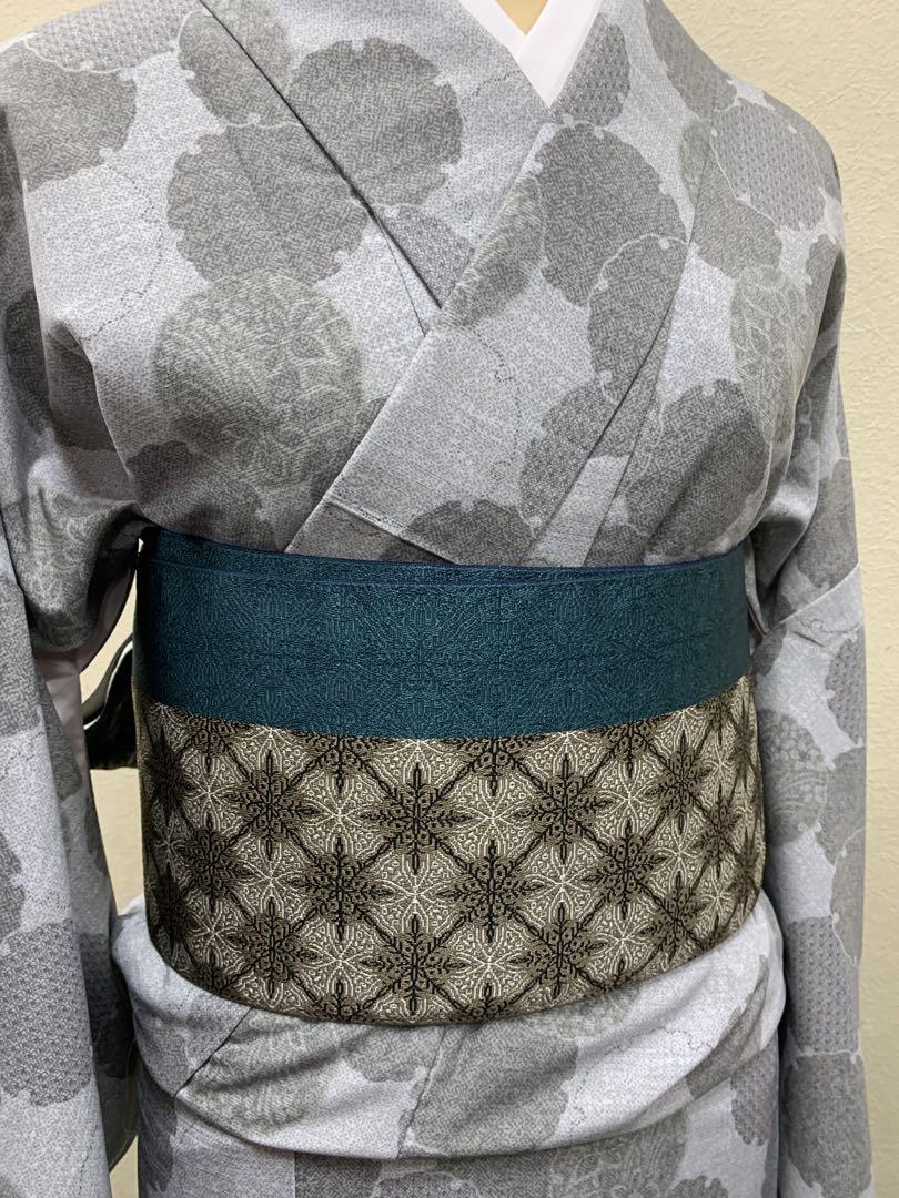 長尺だから色々なアレンジできます◆両面使える　シックなアラベスク柄　ターコイズ