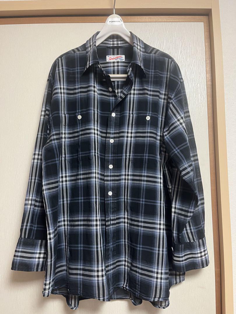 美品☆スピックアンドスパン コットンボイルチェックシャツ ブラックベース