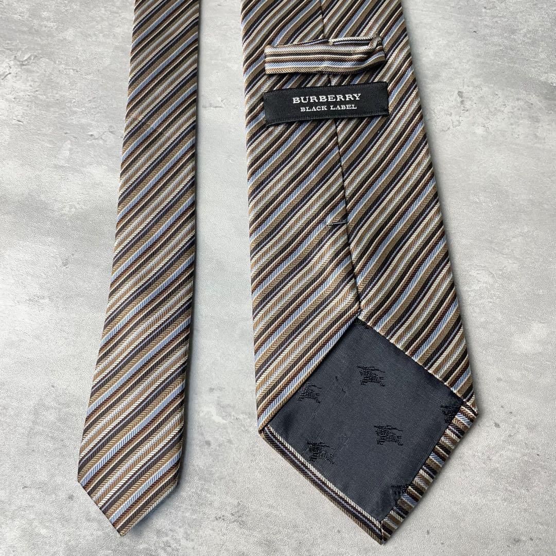 美品 BURBERRY BLACK LABEL マルチストライプ ネクタイ 茶
