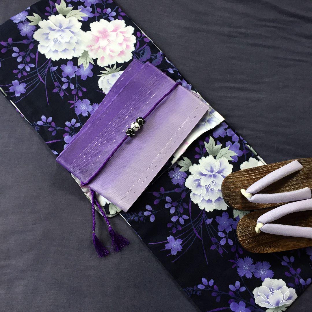 ムラサキ 銀細工 百花繚乱☆ 新品 高級生地 大人ゆかた 浴衣セット 3点