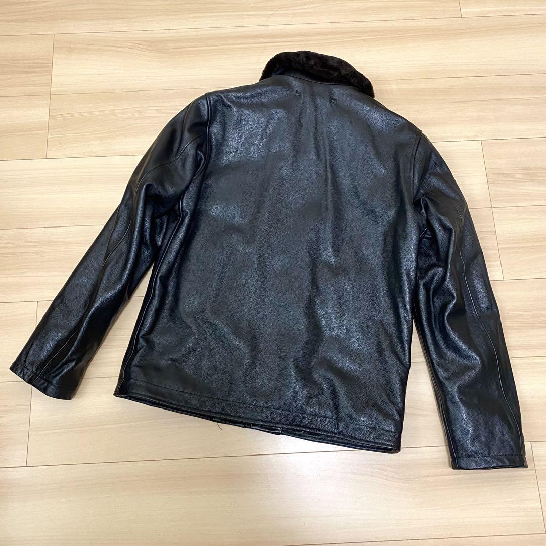 シーズン前特価]HOUSTONヒューストンレザーN1ムートンボア40R黒