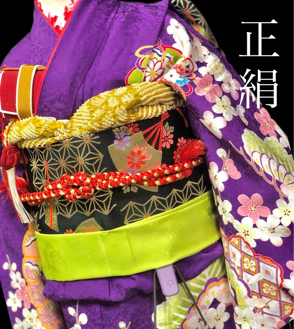 正絹 七五三 7歳 絵羽 紫 着物 四つ身 作り帯 セット 女の子目立った傷や汚れなし