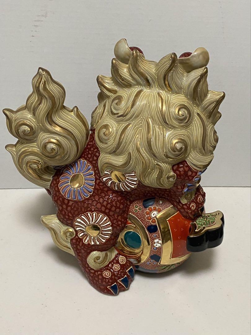 九谷燒 骨董 民芸品 九谷獅子 玉乘 金彩置物 縁起物 狛犬 魔除け