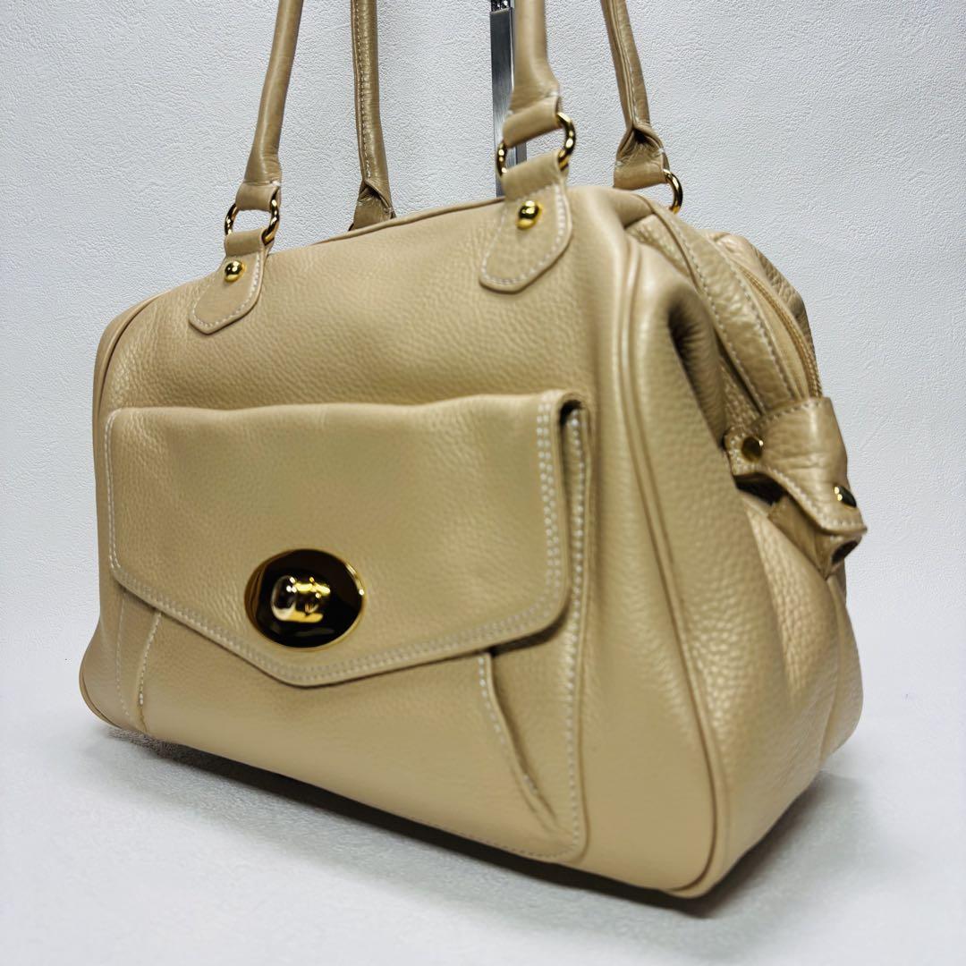 【極美品】ハマノ濱野　鞄　トートバッグ肩掛け　2way シボ革　アイボリーバッグ