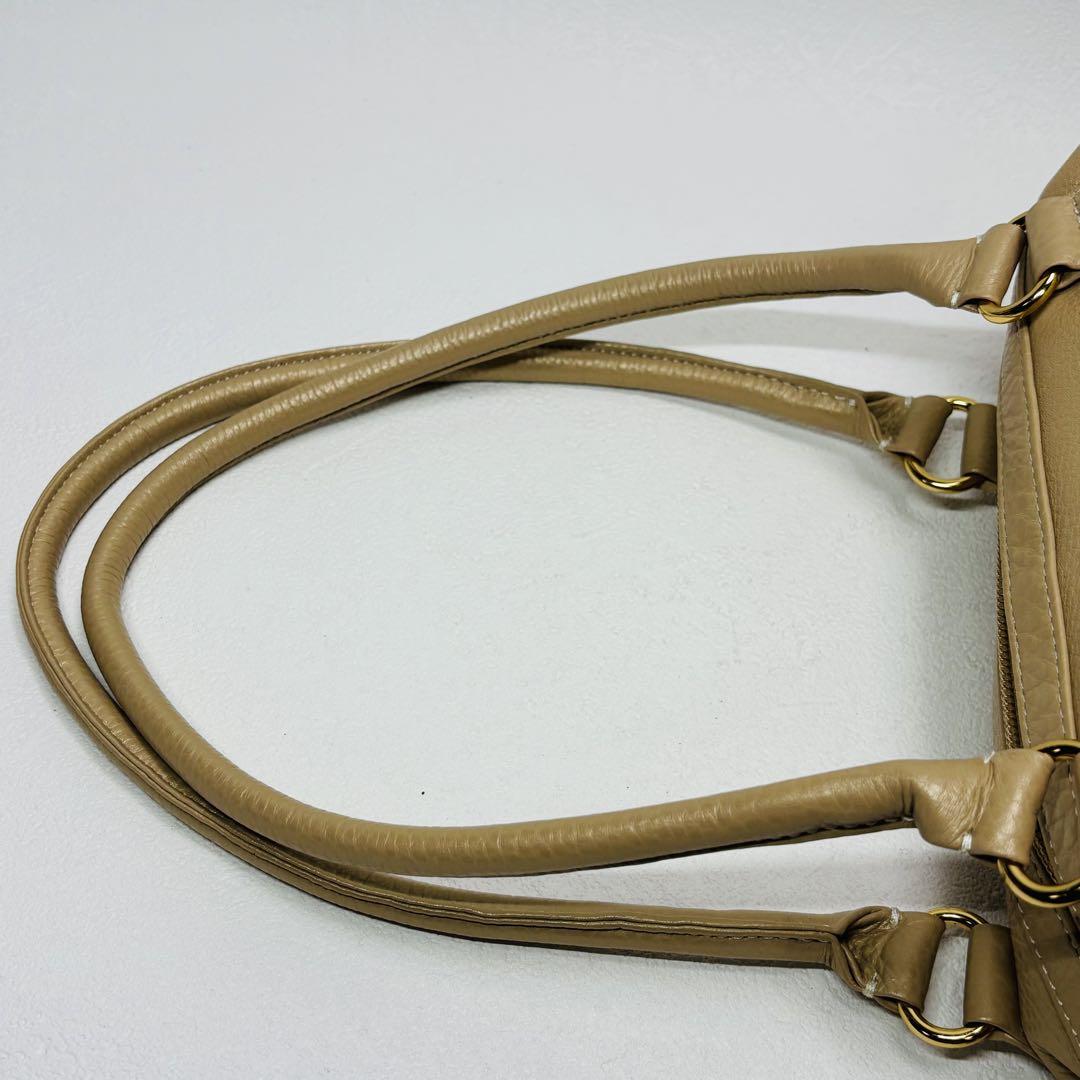 【極美品】ハマノ濱野　鞄　トートバッグ肩掛け　2way シボ革　アイボリー