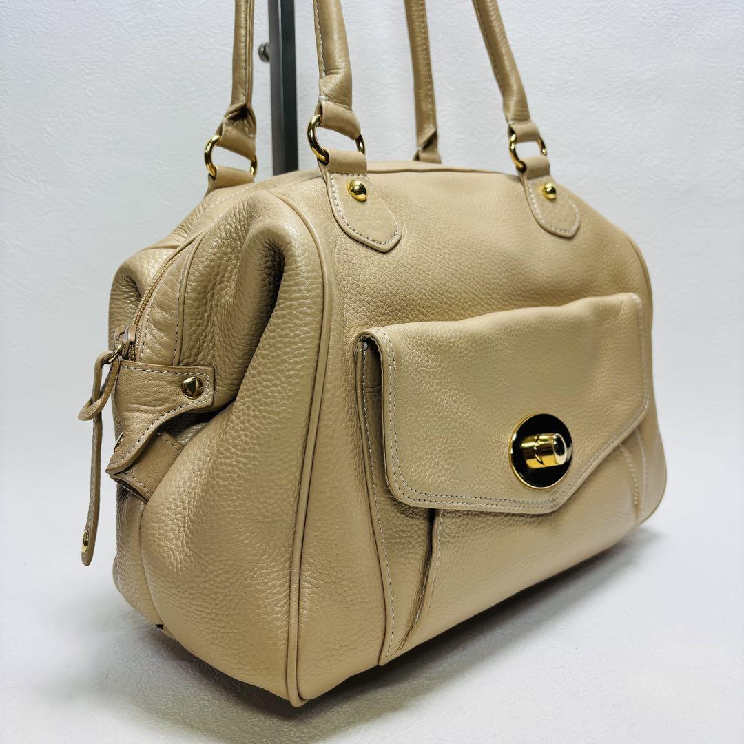 【極美品】ハマノ濱野　鞄　トートバッグ肩掛け　2way シボ革　アイボリー