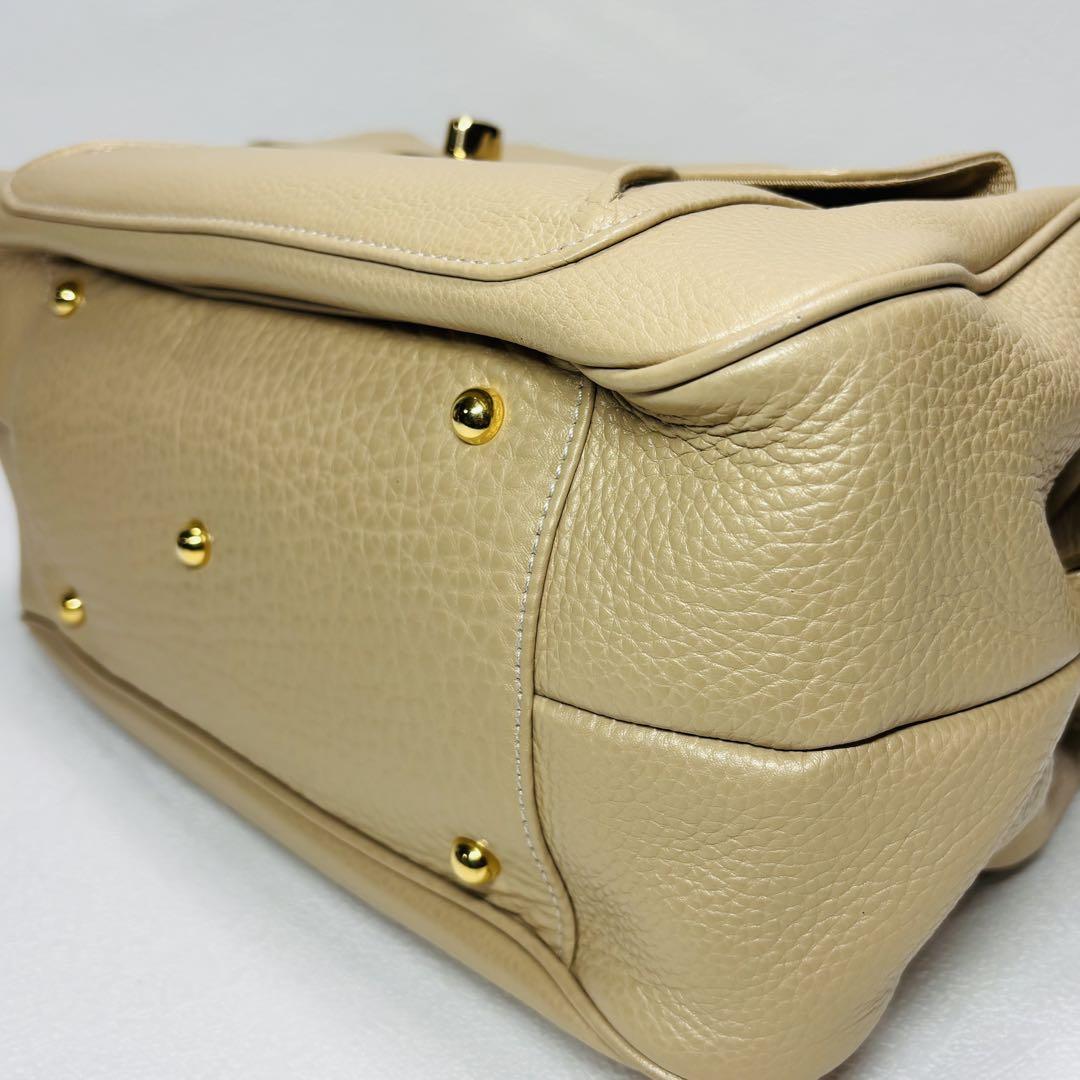 【極美品】ハマノ濱野　鞄　トートバッグ肩掛け　2way シボ革　アイボリー