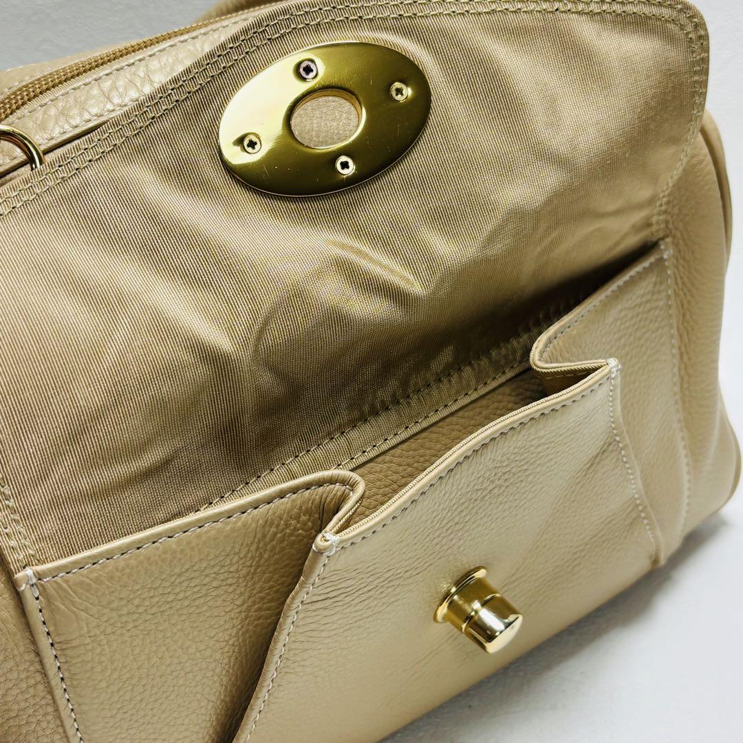 【極美品】ハマノ濱野　鞄　トートバッグ肩掛け　2way シボ革　アイボリー