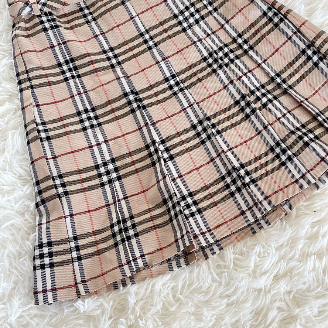 希少✨美品【バーバリーブルーレーベル】ベルト付きウール100%プリーツスカート