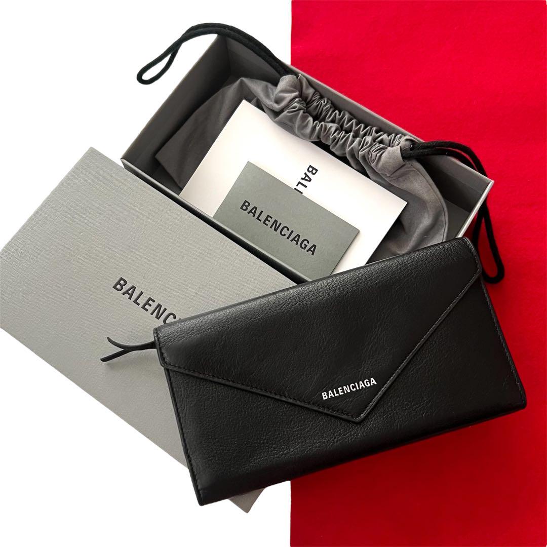 美品 1612 BALENCIAGA 長財布 ペーパーコンチネンタル レザー 黒 美品 1612 BALENCIAGA 長財布 ペーパーコンチネンタル レザー 黒