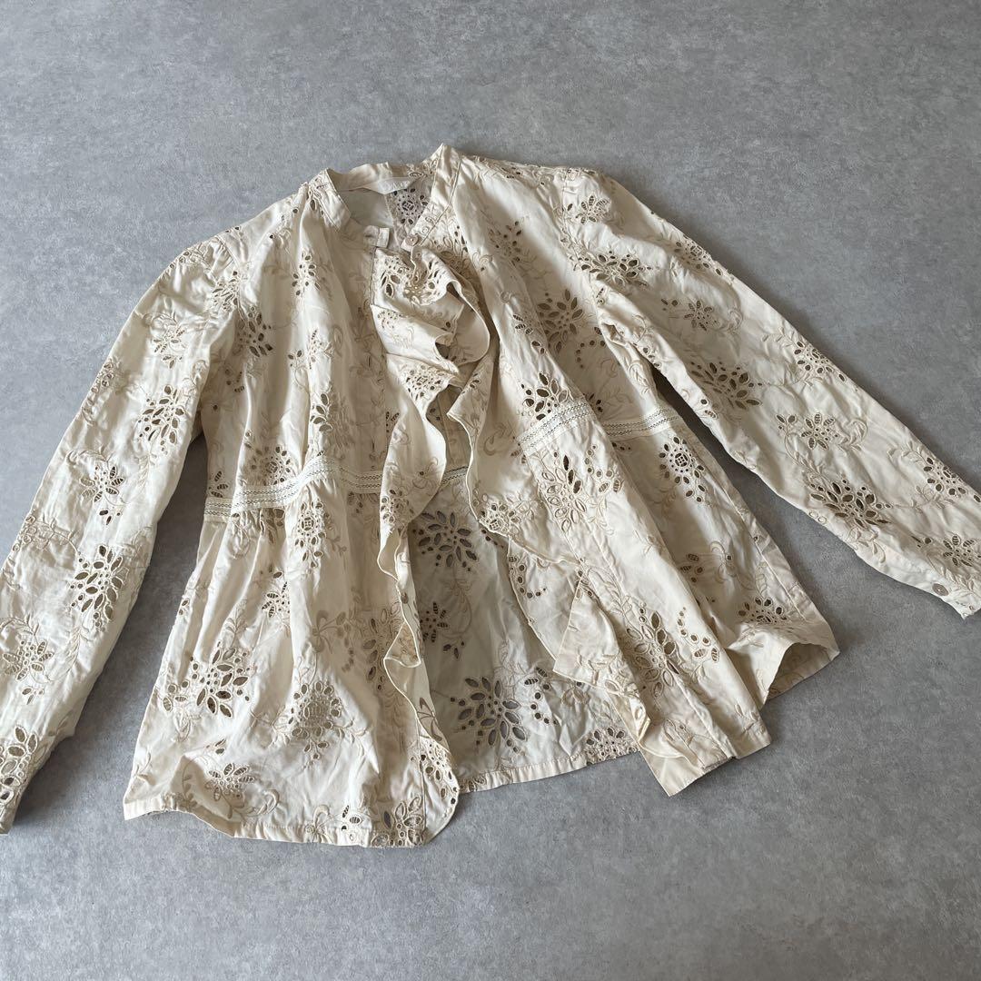 美品【レア】ミヤコ Miyaco 総レース刺繍ノーカラージャケット ブラウス