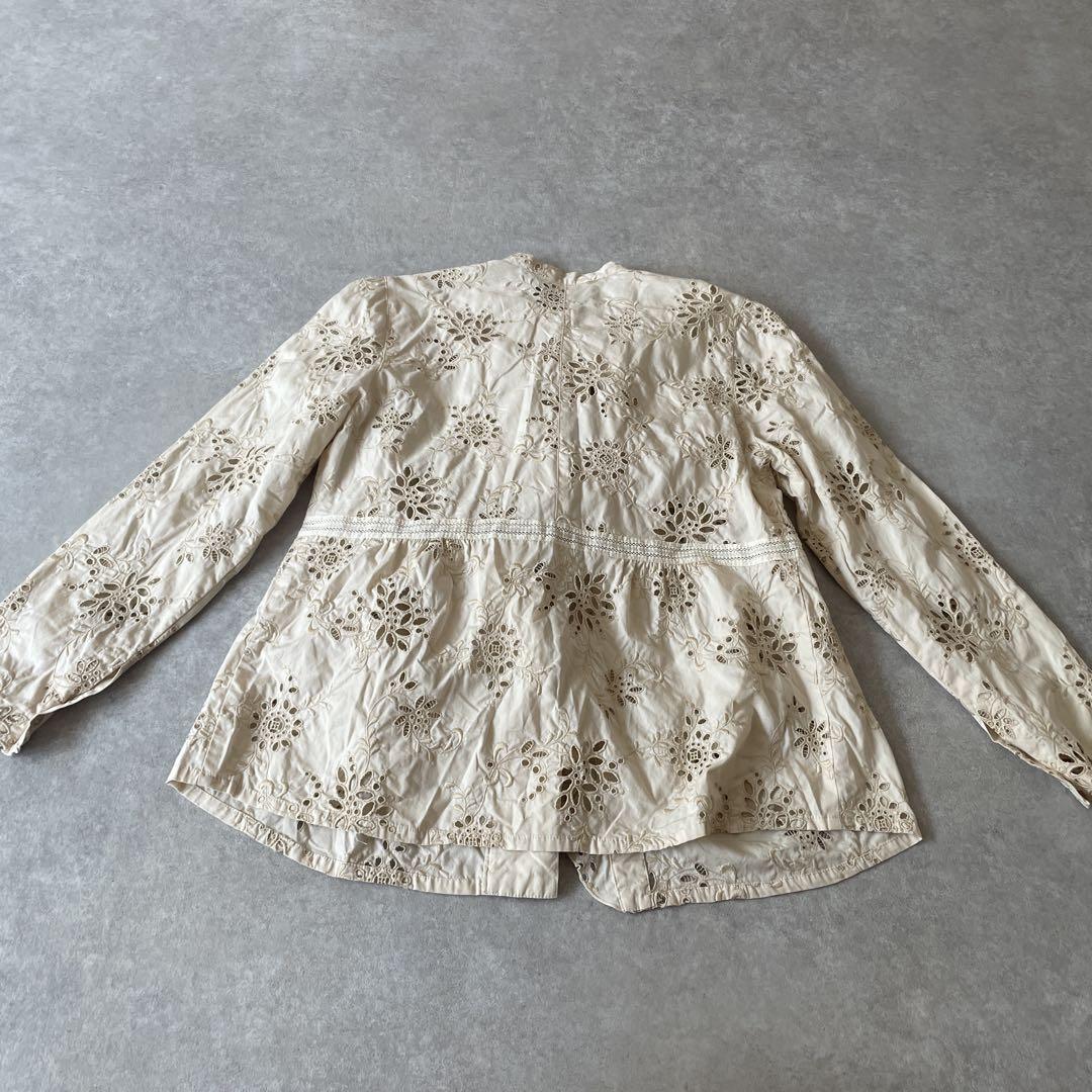 美品【レア】ミヤコ Miyaco 総レース刺繍ノーカラージャケット ブラウス