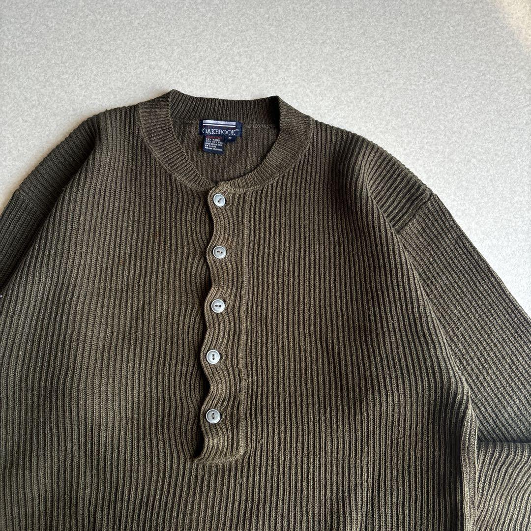 ファッションなデザイン 古着)90s oakbrook ヘンリーネックコットンニット セーター トップス