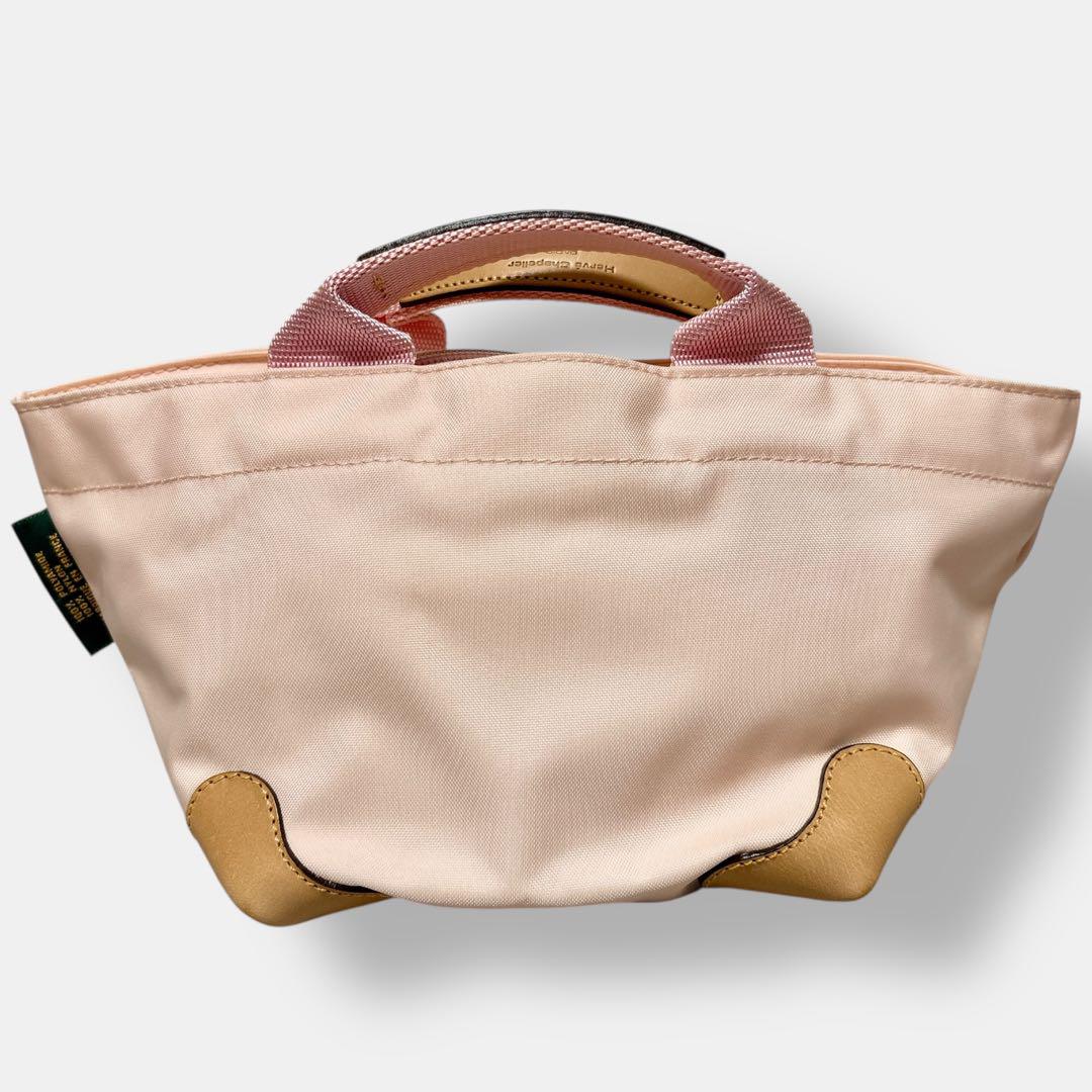 極美品 エルベシャプリエ 舟形 ハンドバッグ ピンク ブラウン ナイロン ランチ