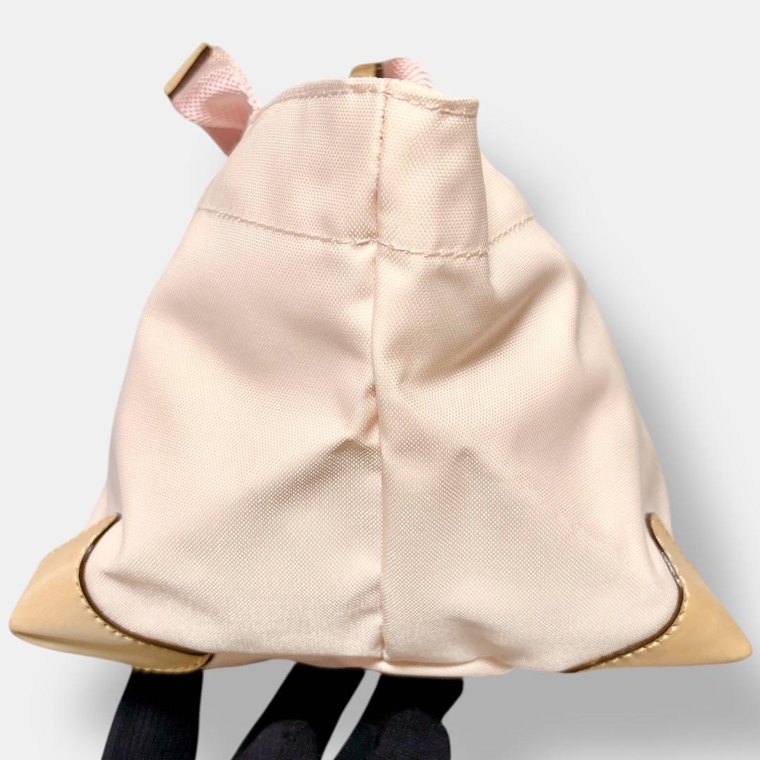 極美品 エルベシャプリエ 舟形 ハンドバッグ ピンク ブラウン ナイロン ランチ