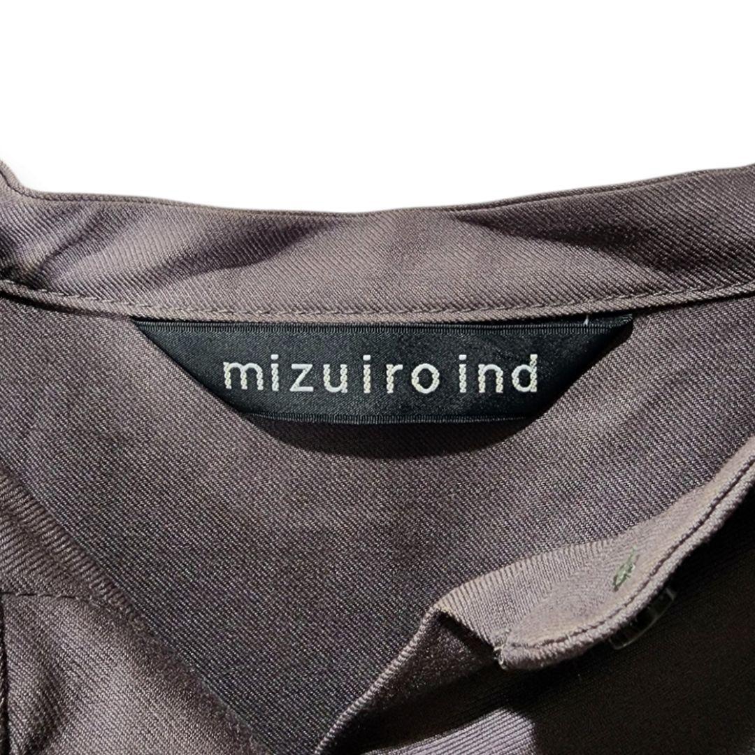 【ミズイロインド】長袖 バンドカラー ロング シャツワンピース F グレー 美品