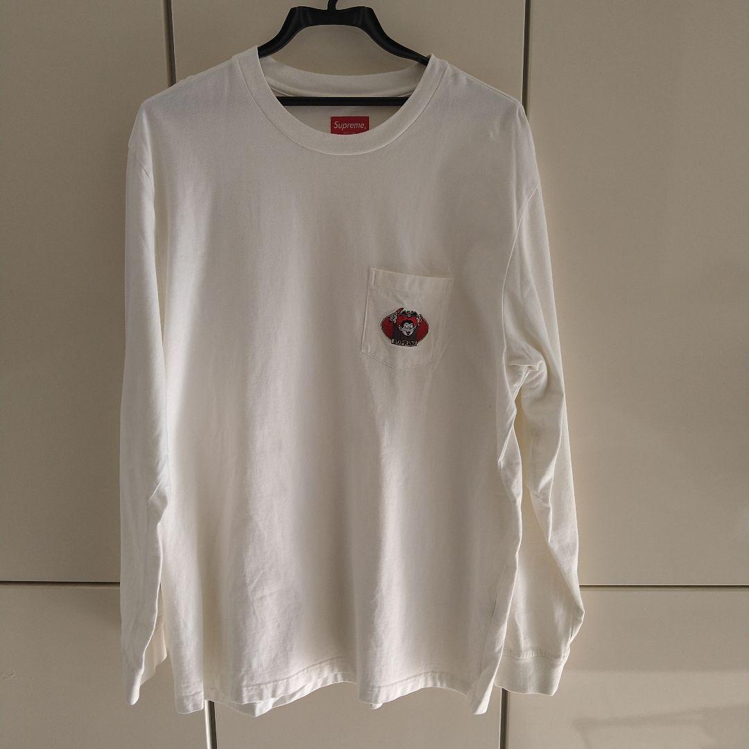Supreme 刺繍ポケット付き長袖Tシャツ ホワイト　L
