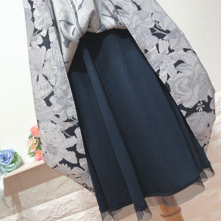 お得高品質유 美品 白 黒 36 S PrORv-m58816366912 自由区オンワード 大花柄ミモレ丈フレアスカート ウール 数量限定HOT