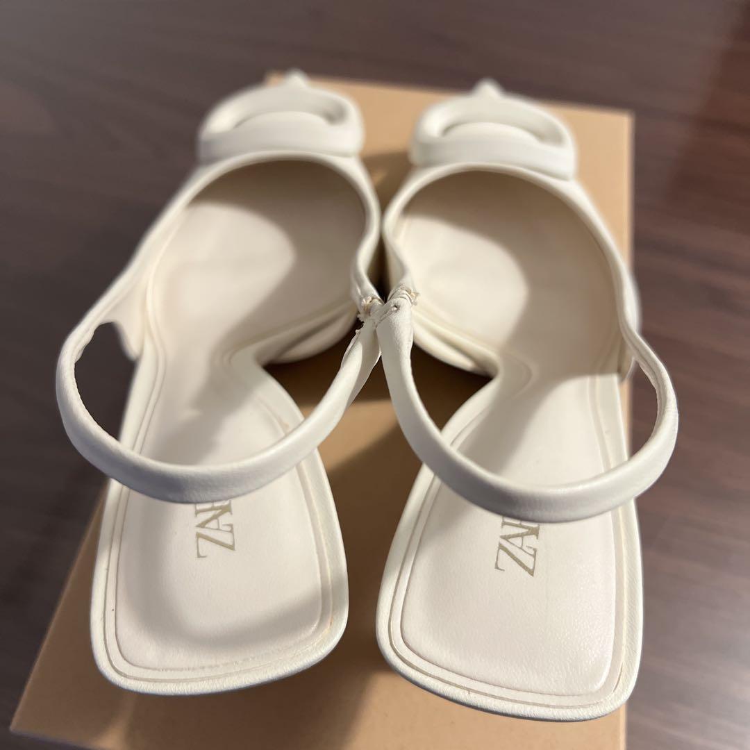 【美品】ZARA デコレーションスリングバックハイヒール　ホワイト　37