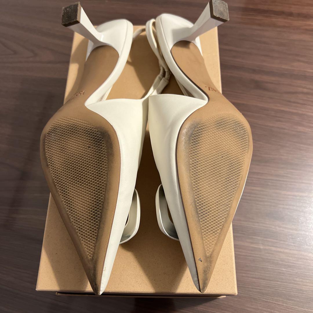 【美品】ZARA デコレーションスリングバックハイヒール　ホワイト　37