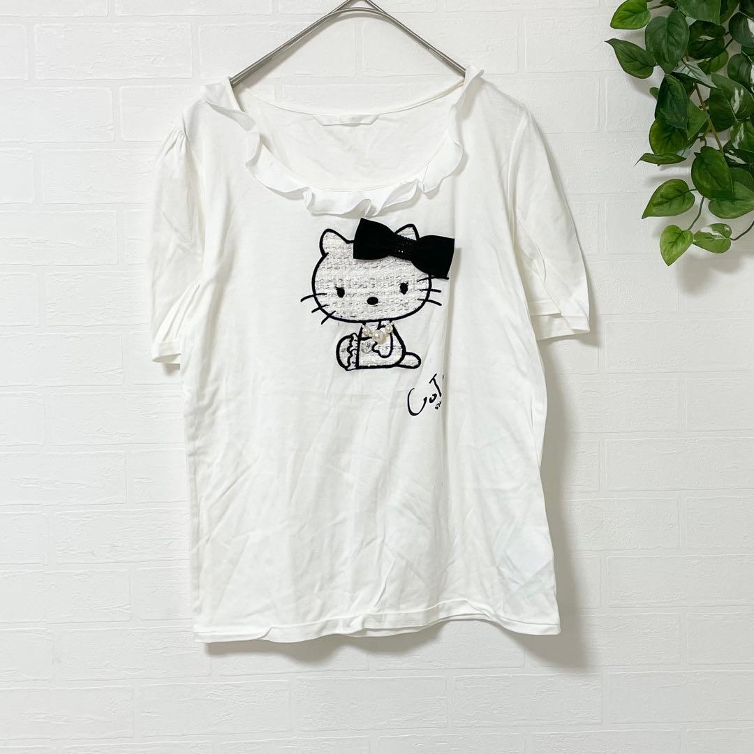 日本最大級 コトゥー Tシャツ レース Uネック ビジュー キティちゃん